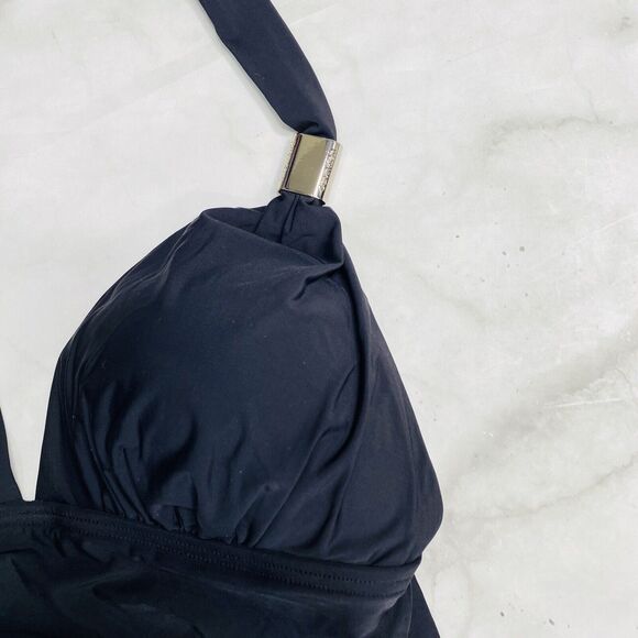 CALVIN KLEIN Black Halter Tankini Top Size XS Ruched Slimming UV Protection New - Picture 2 of 5